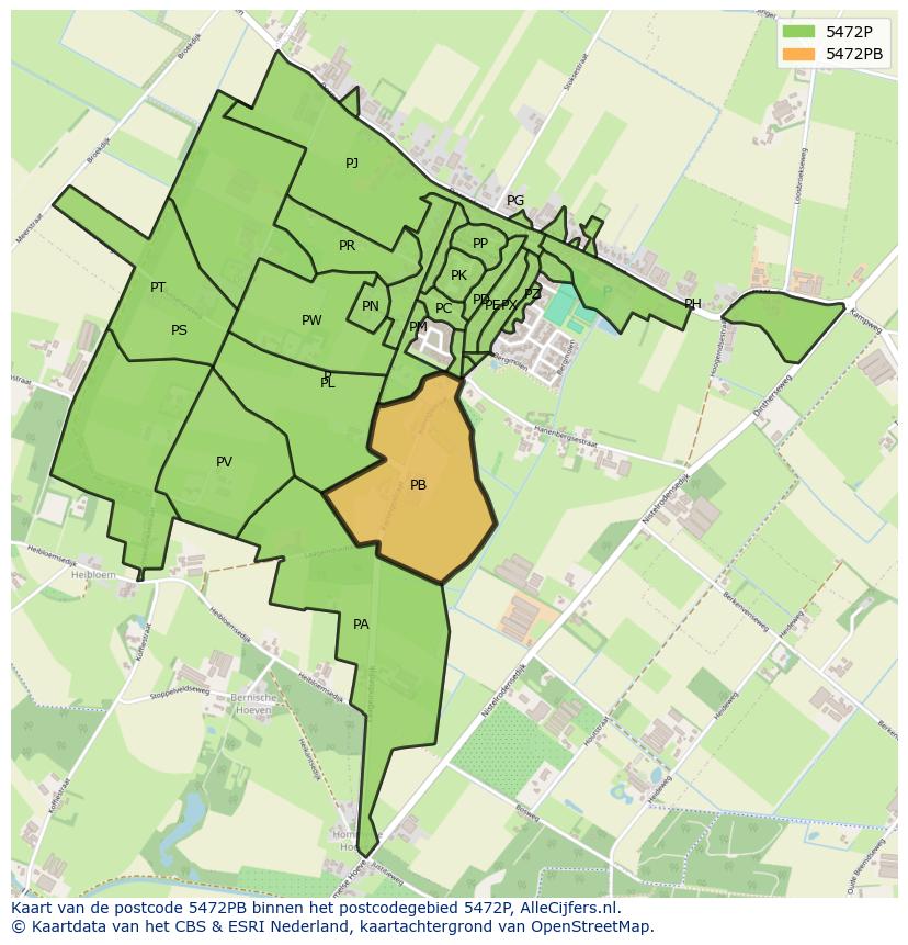Afbeelding van het postcodegebied 5472 PB op de kaart.