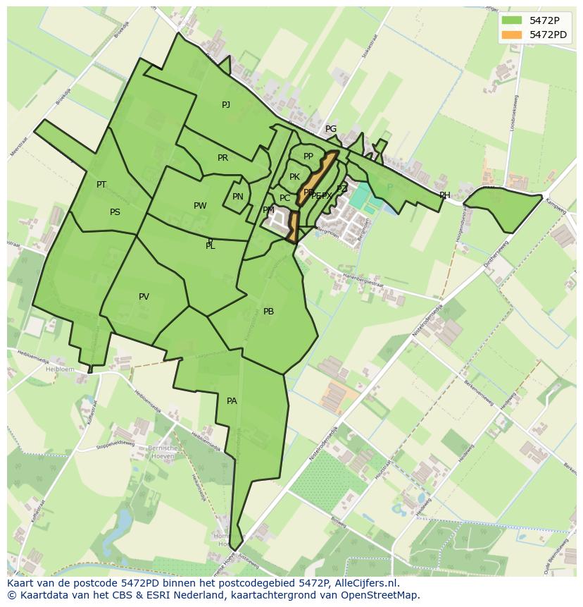 Afbeelding van het postcodegebied 5472 PD op de kaart.