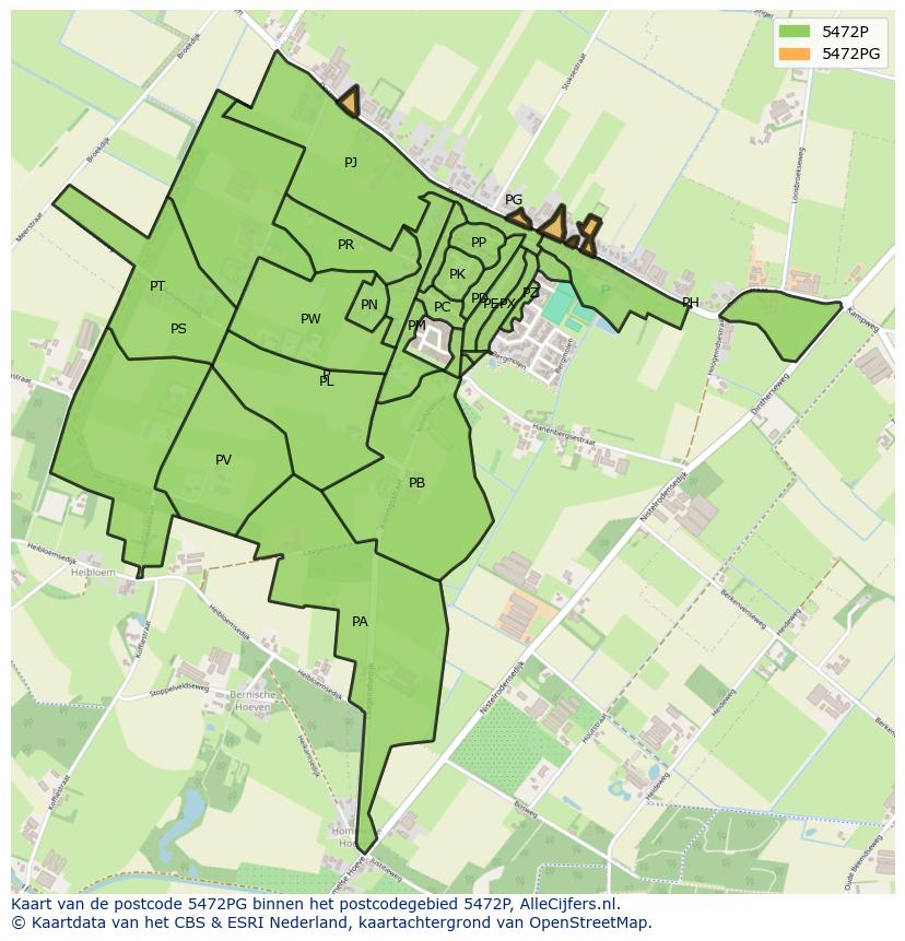 Afbeelding van het postcodegebied 5472 PG op de kaart.