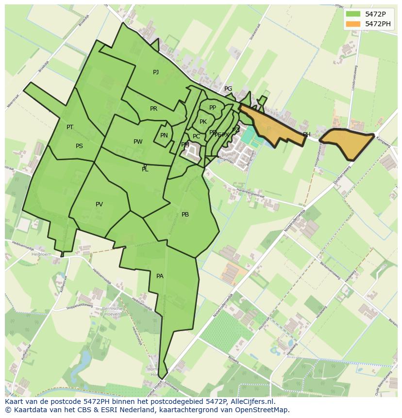 Afbeelding van het postcodegebied 5472 PH op de kaart.