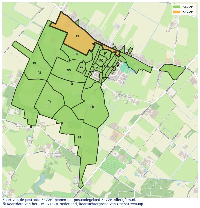Afbeelding van het postcodegebied 5472 PJ op de kaart.