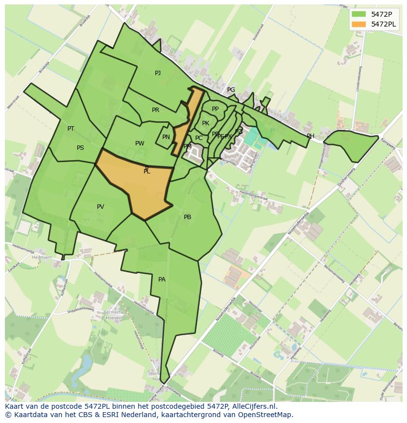 Afbeelding van het postcodegebied 5472 PL op de kaart.