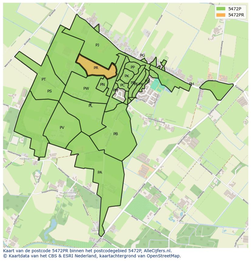 Afbeelding van het postcodegebied 5472 PR op de kaart.