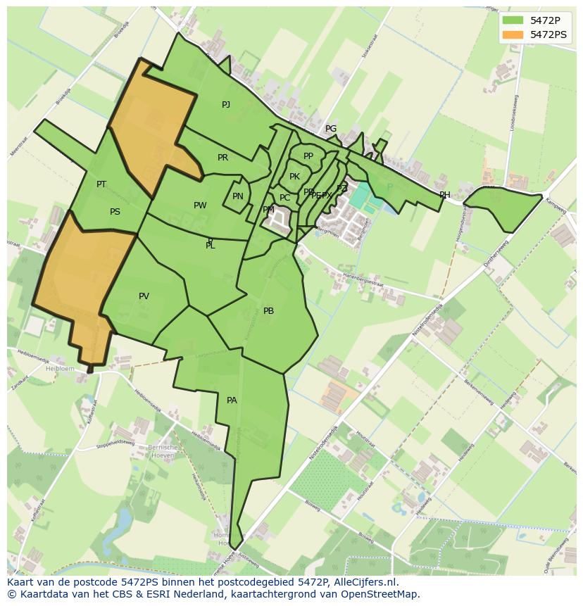 Afbeelding van het postcodegebied 5472 PS op de kaart.