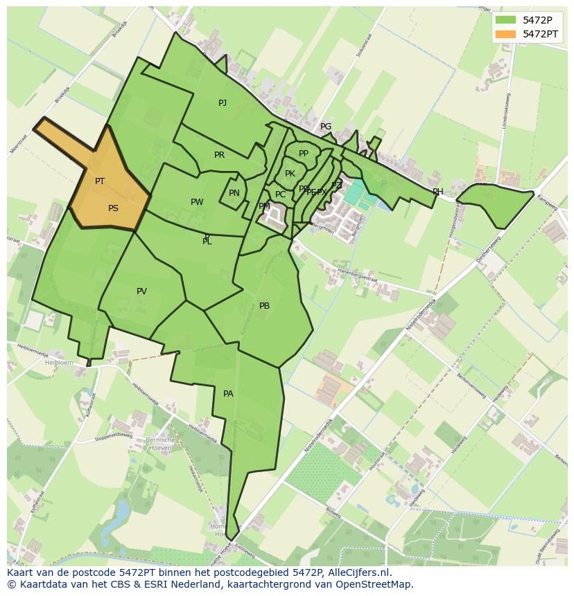 Afbeelding van het postcodegebied 5472 PT op de kaart.