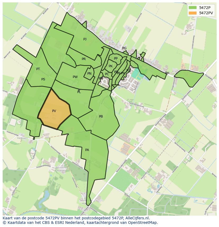 Afbeelding van het postcodegebied 5472 PV op de kaart.