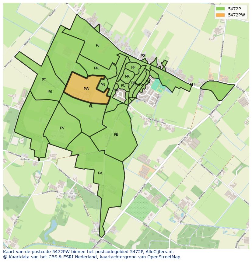 Afbeelding van het postcodegebied 5472 PW op de kaart.
