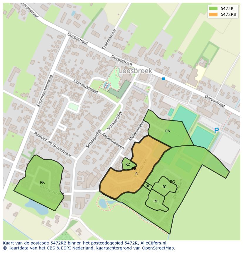 Afbeelding van het postcodegebied 5472 RB op de kaart.