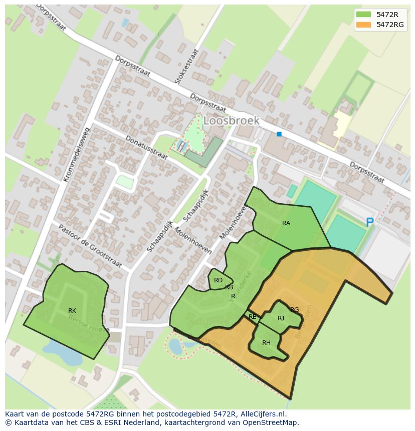Afbeelding van het postcodegebied 5472 RG op de kaart.