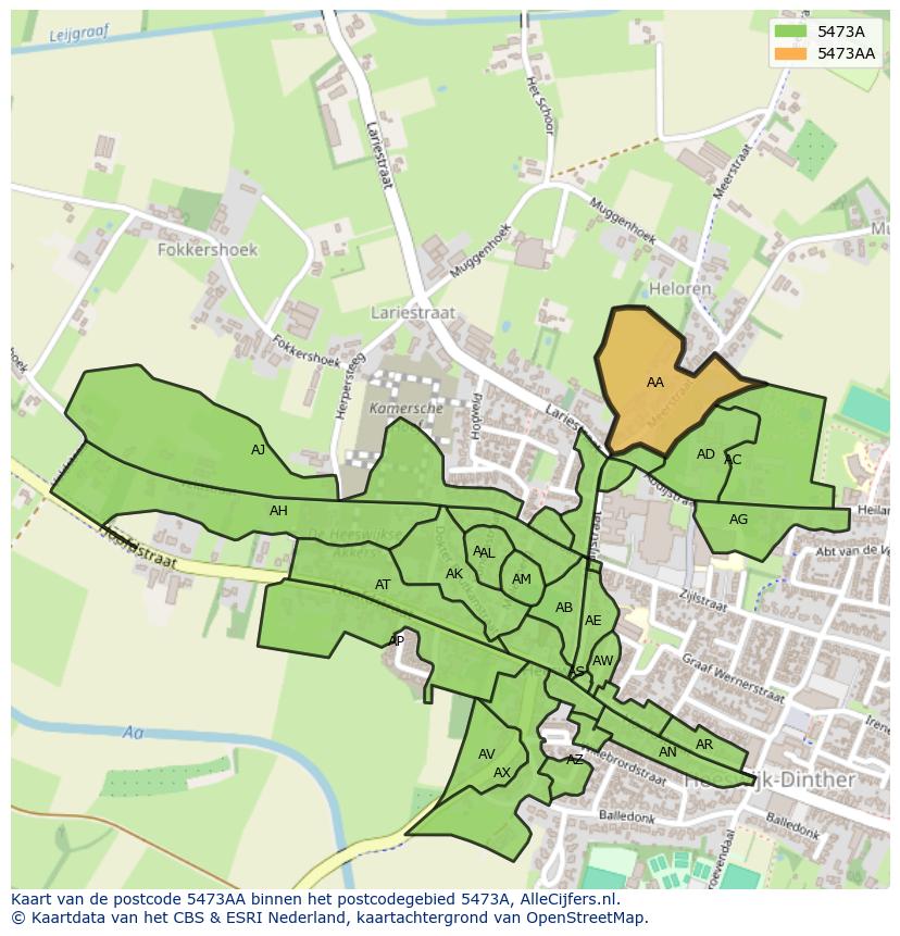Afbeelding van het postcodegebied 5473 AA op de kaart.