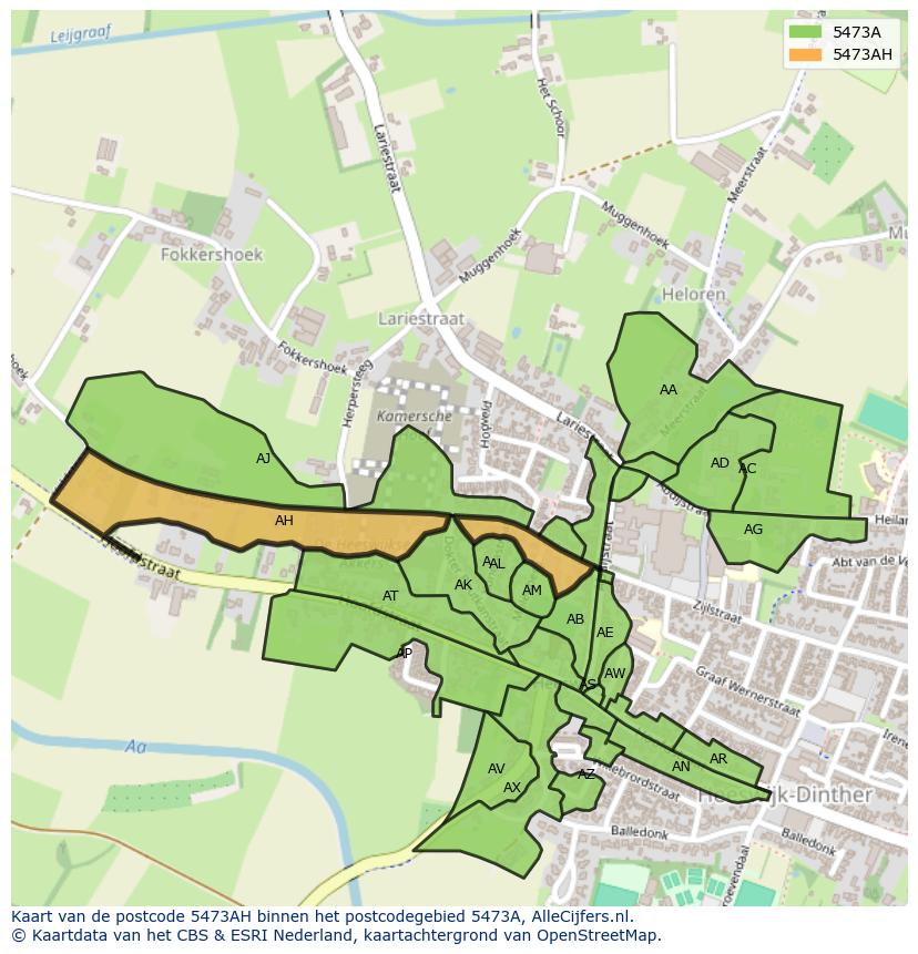 Afbeelding van het postcodegebied 5473 AH op de kaart.