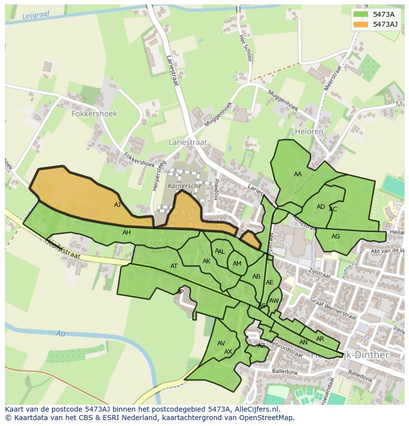 Afbeelding van het postcodegebied 5473 AJ op de kaart.