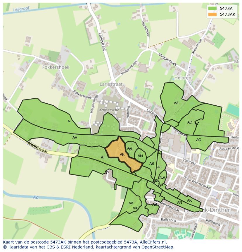 Afbeelding van het postcodegebied 5473 AK op de kaart.