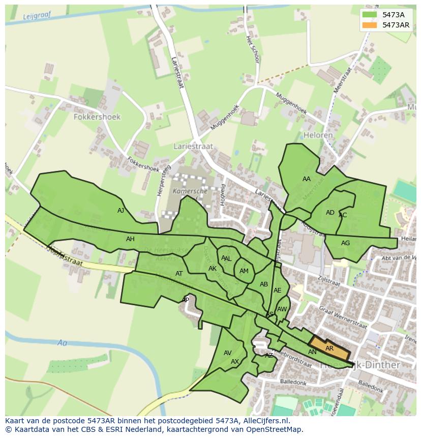 Afbeelding van het postcodegebied 5473 AR op de kaart.