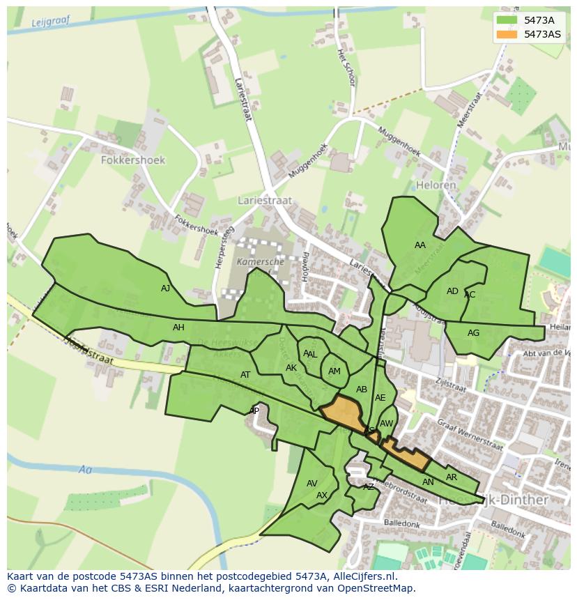 Afbeelding van het postcodegebied 5473 AS op de kaart.