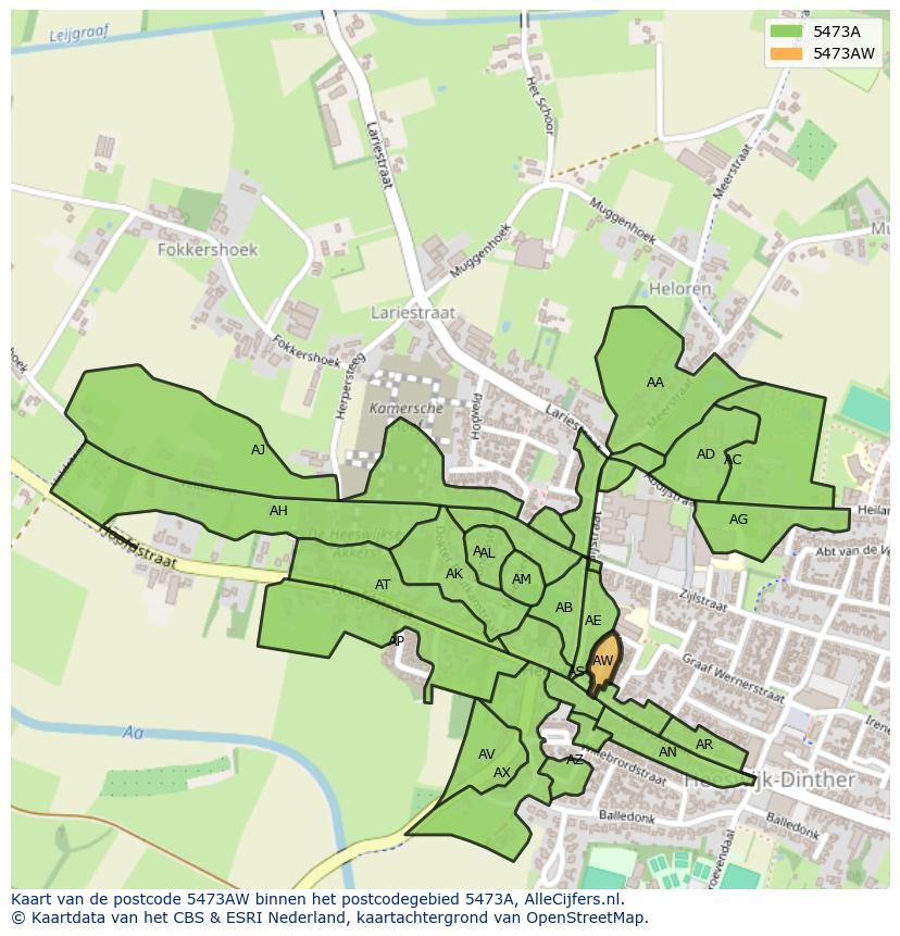 Afbeelding van het postcodegebied 5473 AW op de kaart.