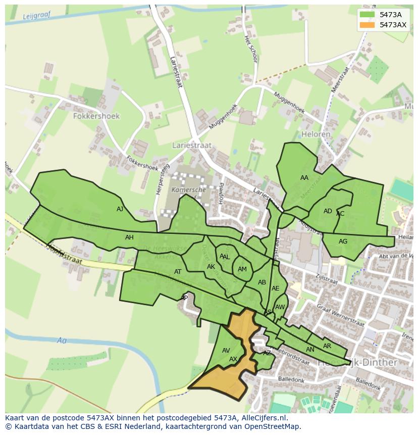 Afbeelding van het postcodegebied 5473 AX op de kaart.