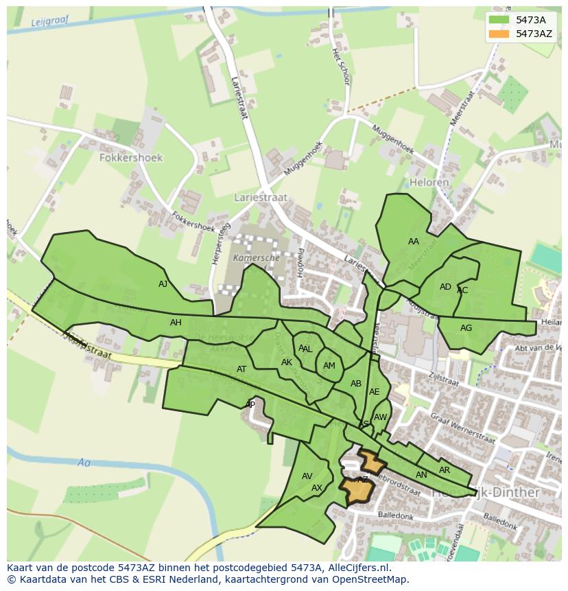 Afbeelding van het postcodegebied 5473 AZ op de kaart.