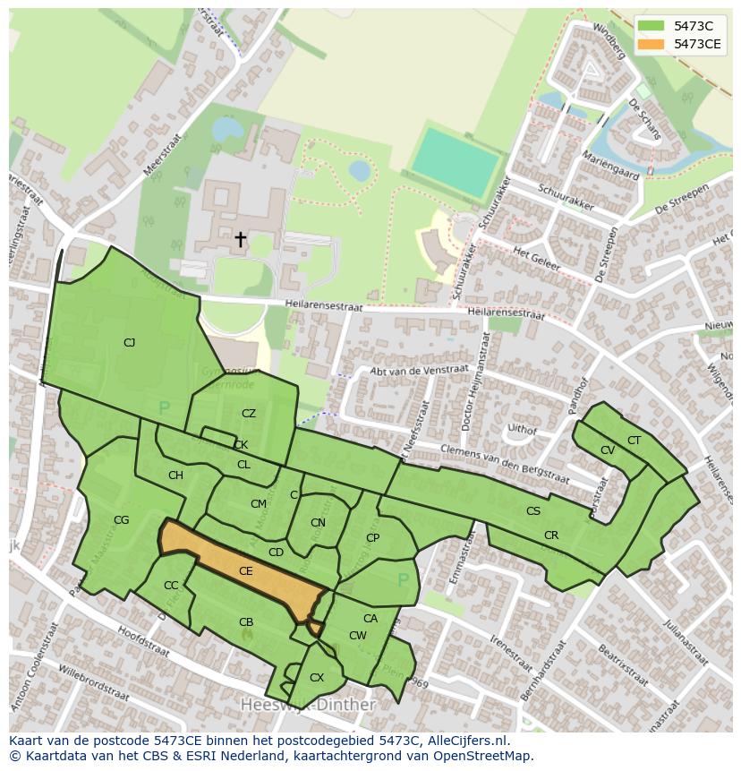 Afbeelding van het postcodegebied 5473 CE op de kaart.