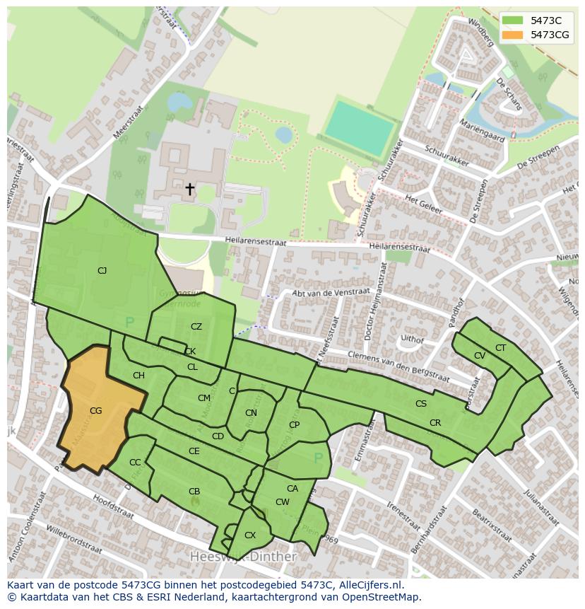 Afbeelding van het postcodegebied 5473 CG op de kaart.