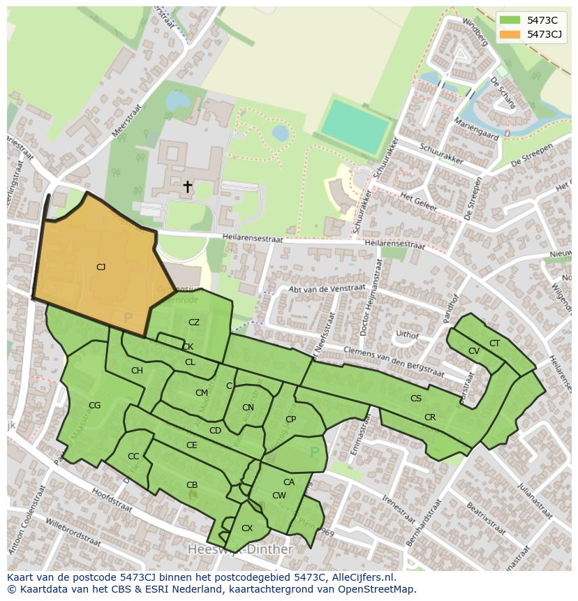 Afbeelding van het postcodegebied 5473 CJ op de kaart.