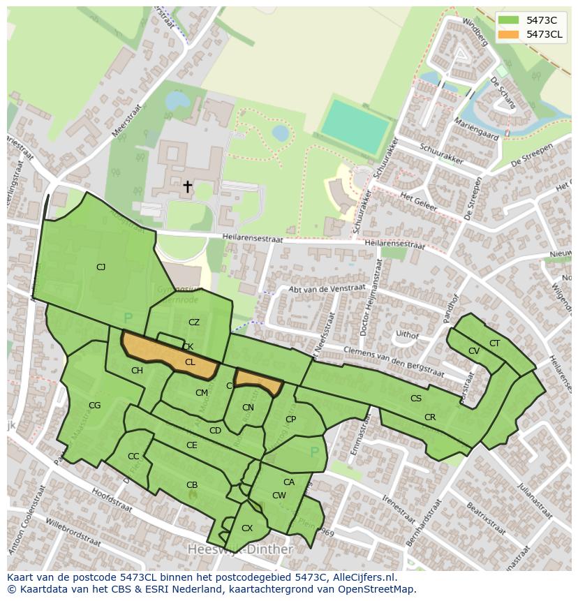 Afbeelding van het postcodegebied 5473 CL op de kaart.