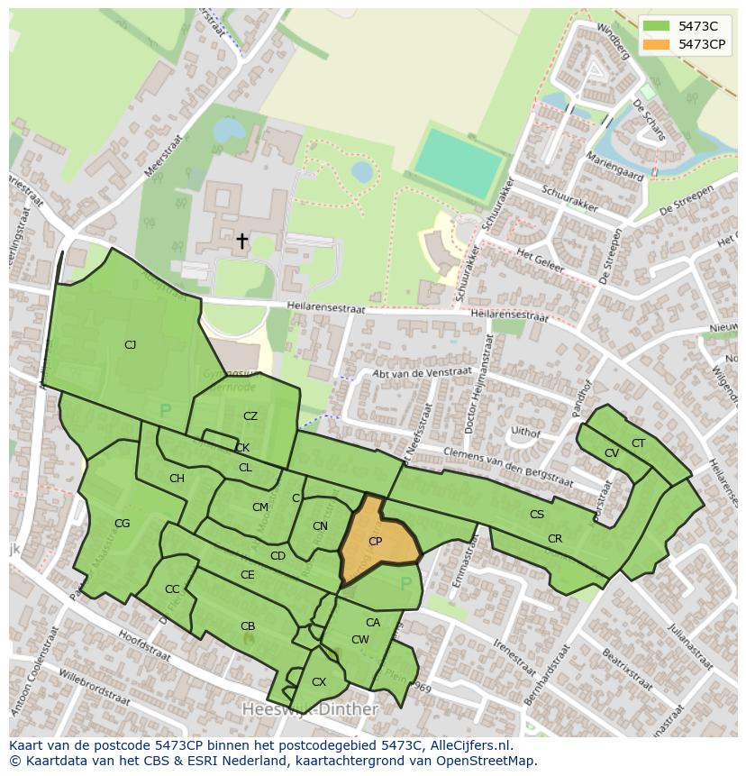 Afbeelding van het postcodegebied 5473 CP op de kaart.