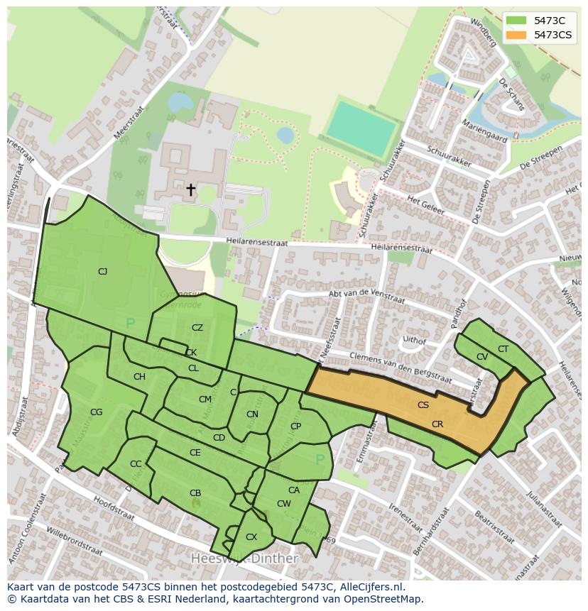 Afbeelding van het postcodegebied 5473 CS op de kaart.