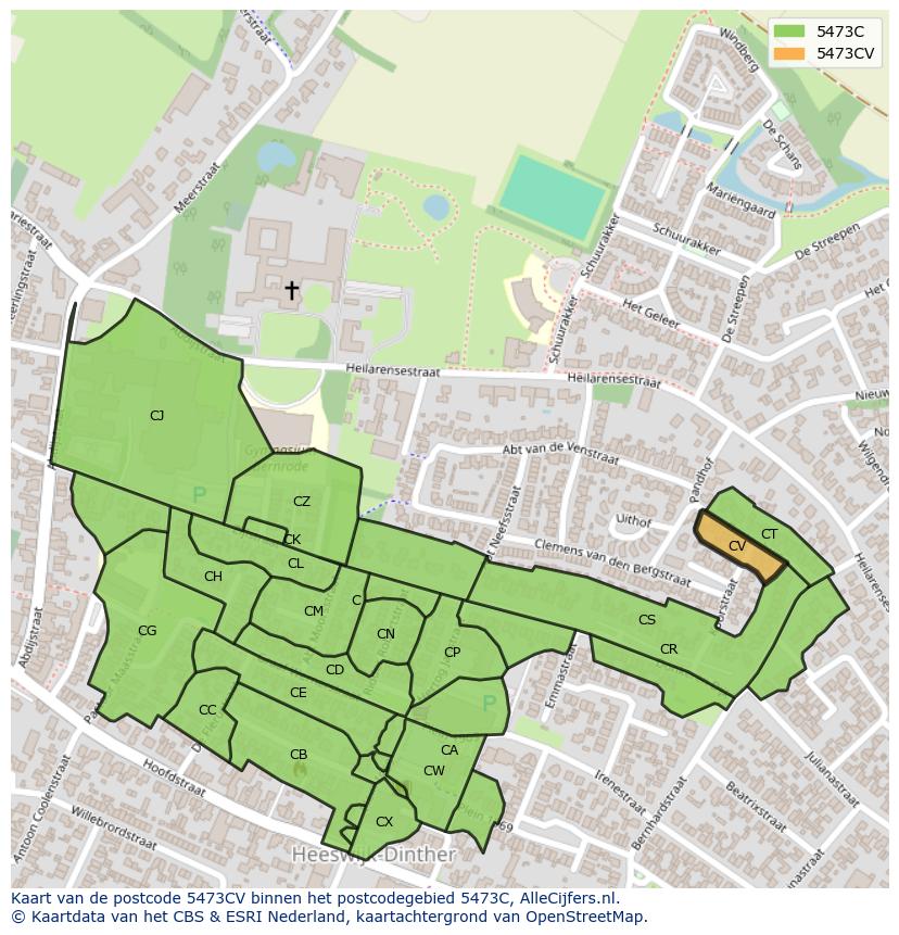 Afbeelding van het postcodegebied 5473 CV op de kaart.