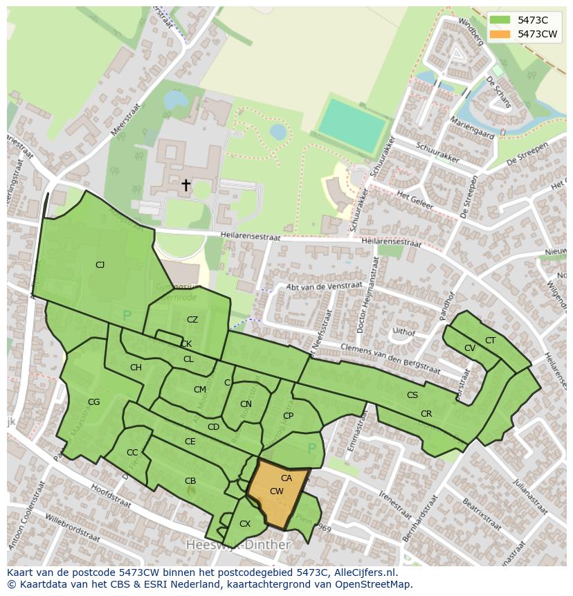 Afbeelding van het postcodegebied 5473 CW op de kaart.