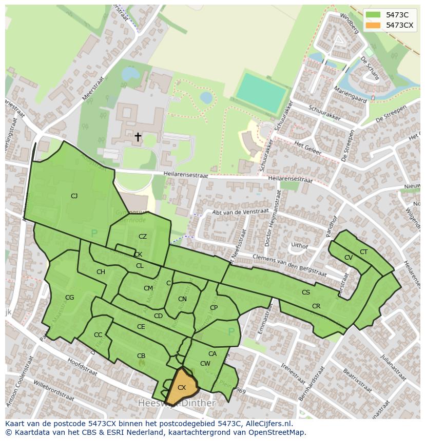 Afbeelding van het postcodegebied 5473 CX op de kaart.