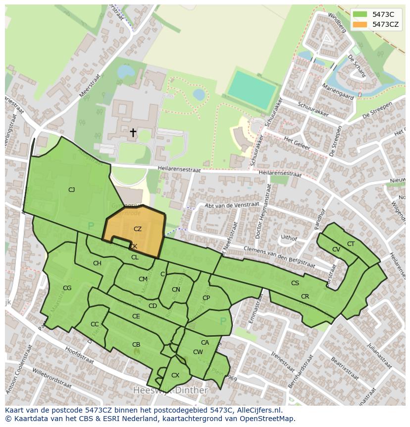 Afbeelding van het postcodegebied 5473 CZ op de kaart.