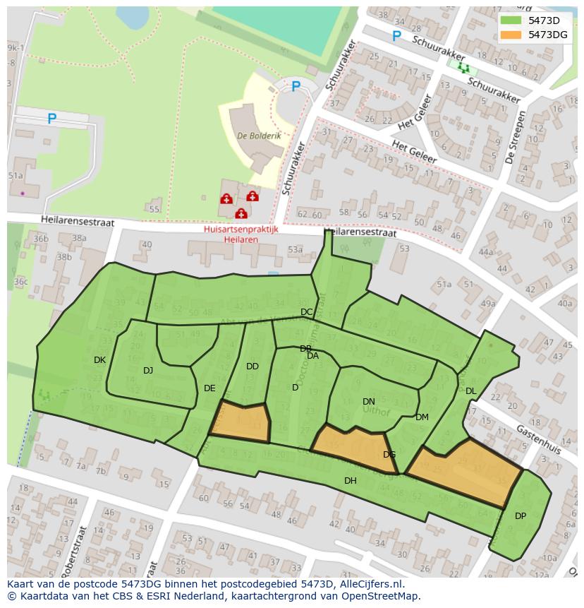 Afbeelding van het postcodegebied 5473 DG op de kaart.