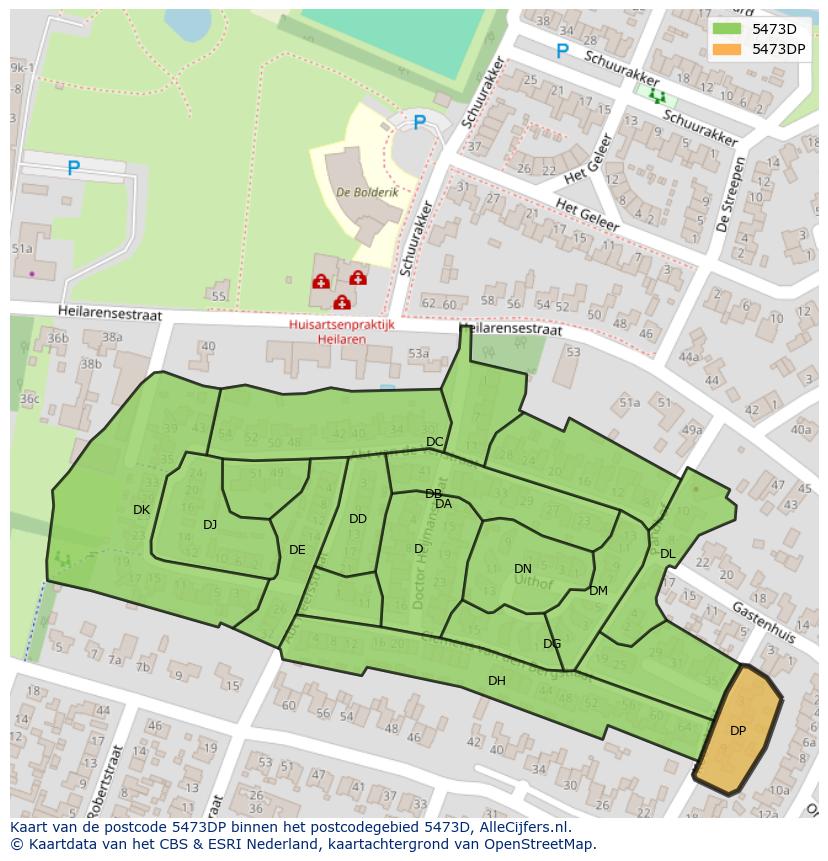 Afbeelding van het postcodegebied 5473 DP op de kaart.