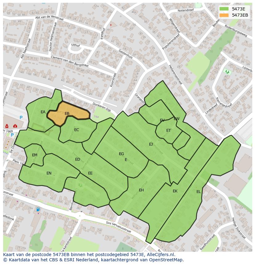 Afbeelding van het postcodegebied 5473 EB op de kaart.