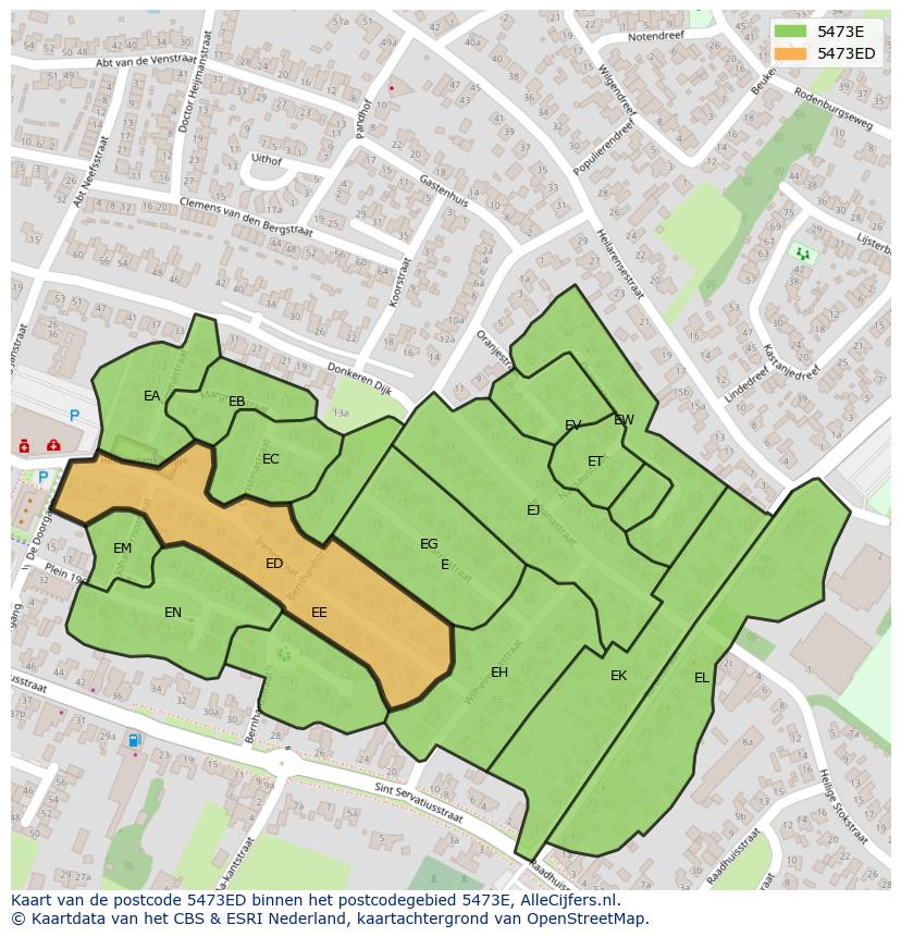 Afbeelding van het postcodegebied 5473 ED op de kaart.