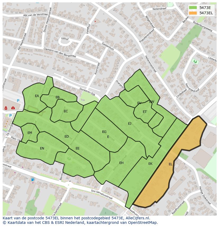 Afbeelding van het postcodegebied 5473 EL op de kaart.