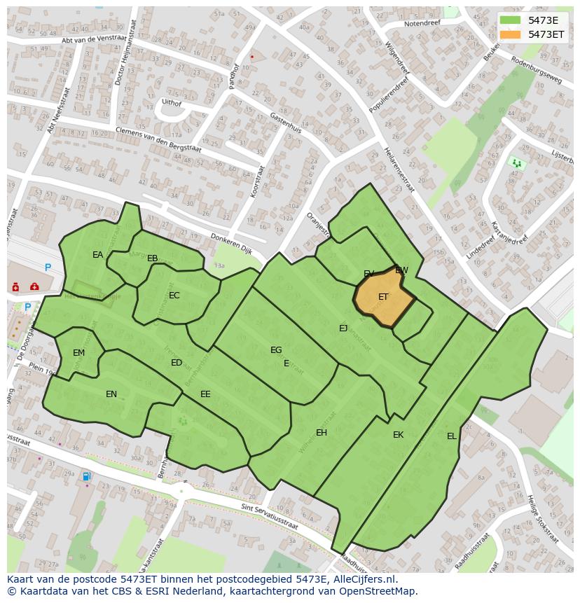 Afbeelding van het postcodegebied 5473 ET op de kaart.