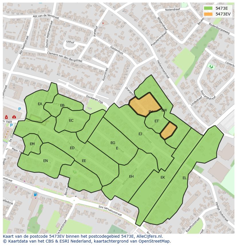 Afbeelding van het postcodegebied 5473 EV op de kaart.