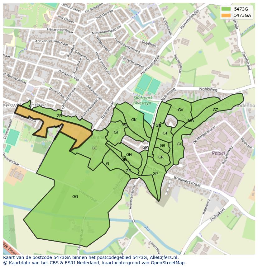 Afbeelding van het postcodegebied 5473 GA op de kaart.