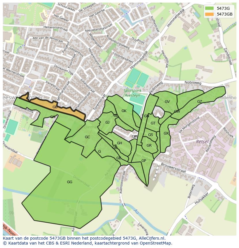 Afbeelding van het postcodegebied 5473 GB op de kaart.
