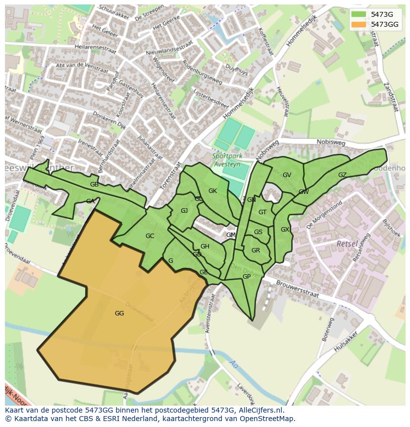 Afbeelding van het postcodegebied 5473 GG op de kaart.