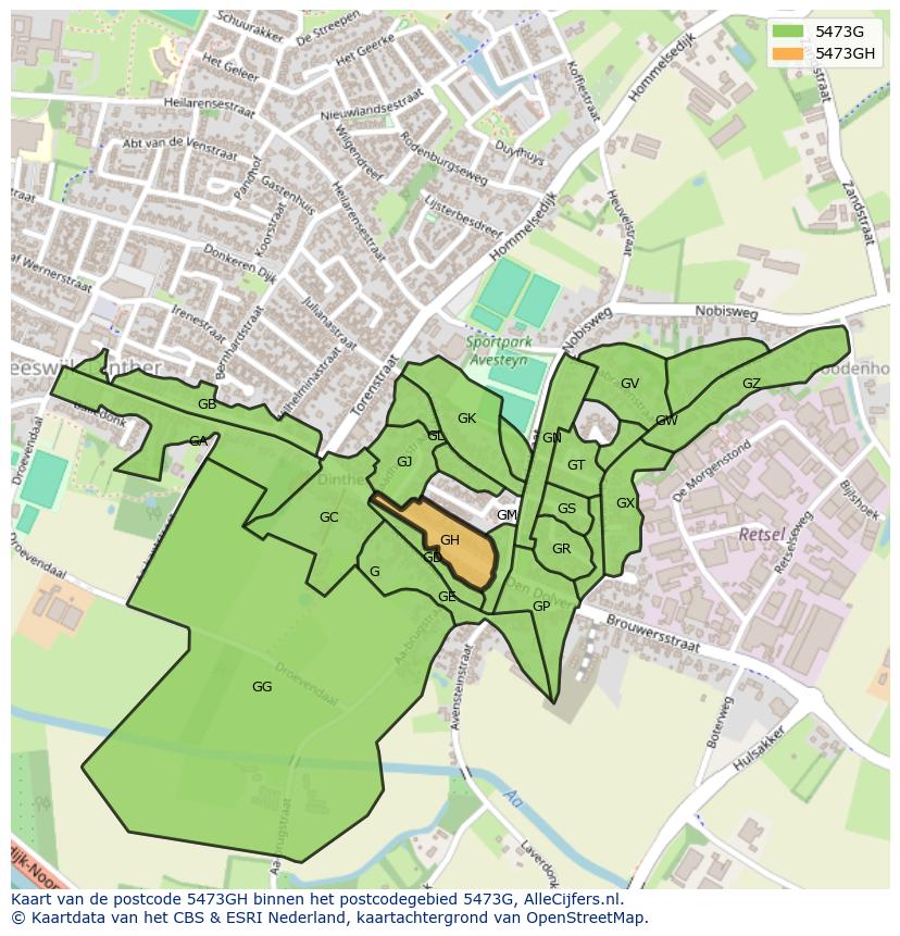 Afbeelding van het postcodegebied 5473 GH op de kaart.