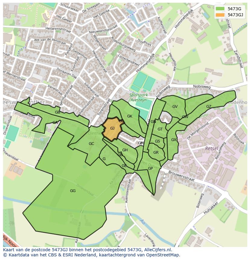 Afbeelding van het postcodegebied 5473 GJ op de kaart.