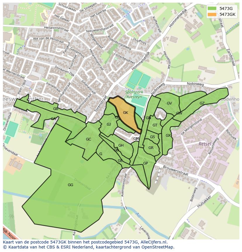Afbeelding van het postcodegebied 5473 GK op de kaart.