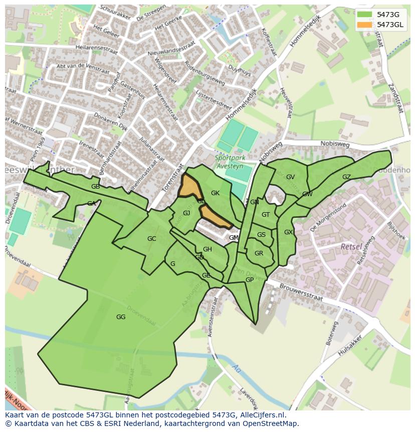 Afbeelding van het postcodegebied 5473 GL op de kaart.