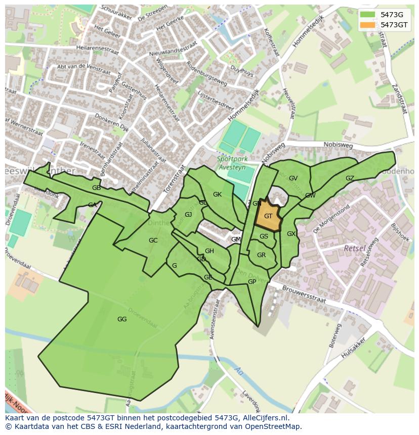 Afbeelding van het postcodegebied 5473 GT op de kaart.