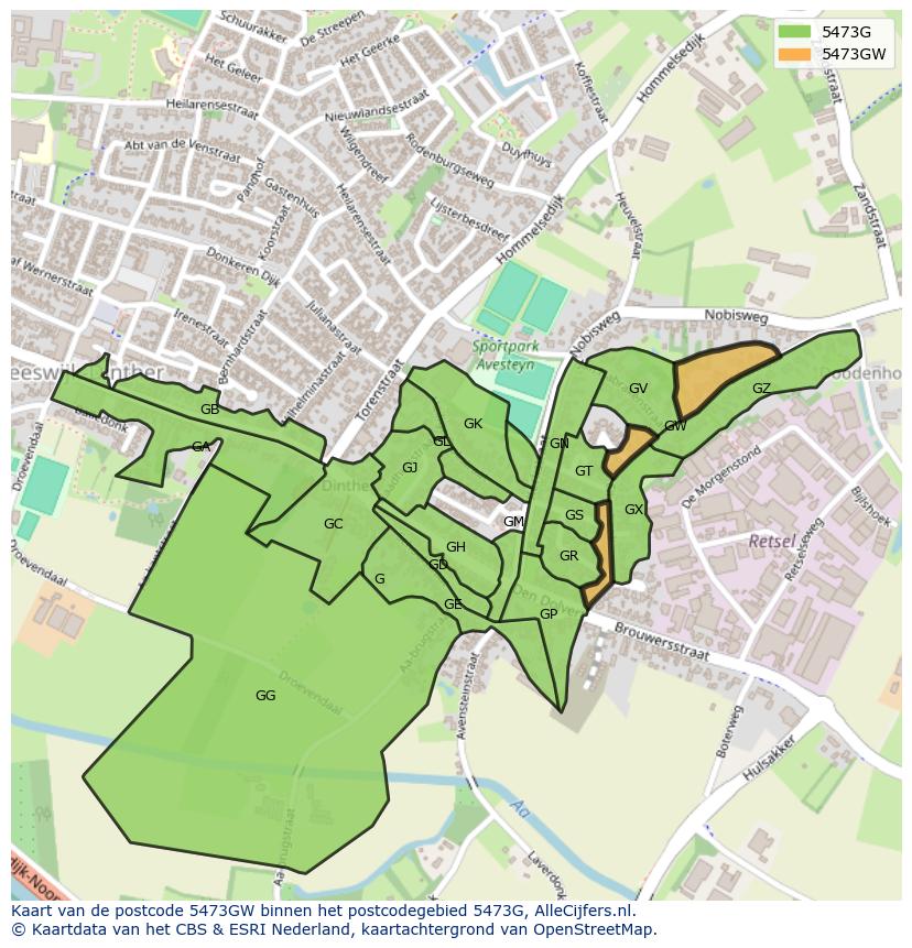 Afbeelding van het postcodegebied 5473 GW op de kaart.