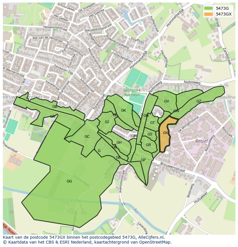 Afbeelding van het postcodegebied 5473 GX op de kaart.