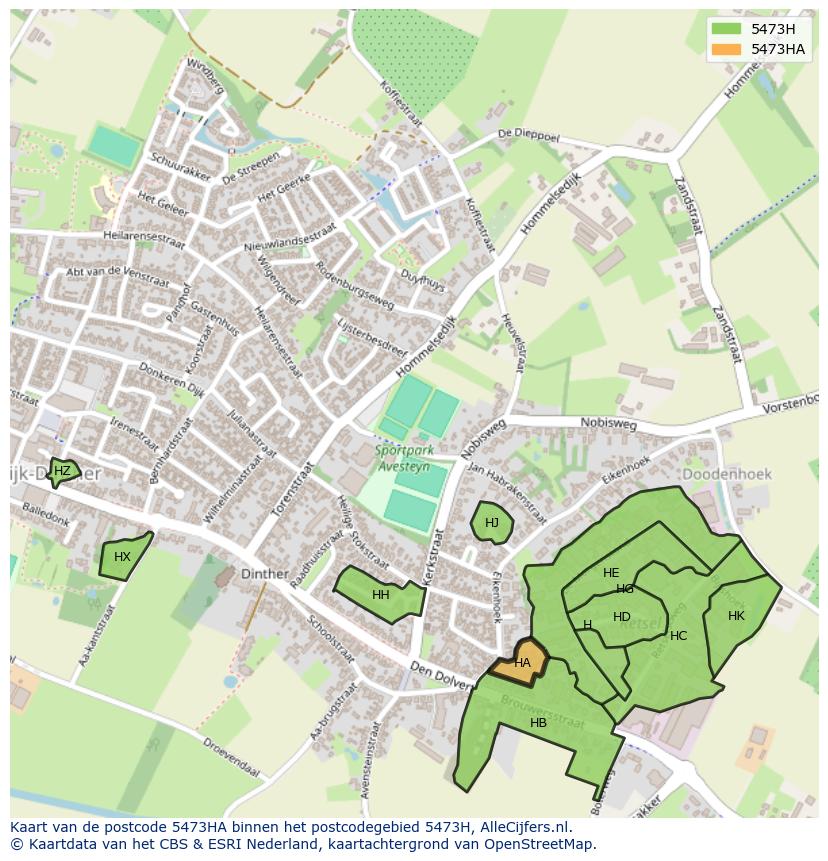 Afbeelding van het postcodegebied 5473 HA op de kaart.
